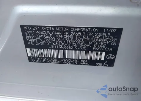 2008 Lexus Es 350 from USA, damaged, VIN JTHBJ46G582197330